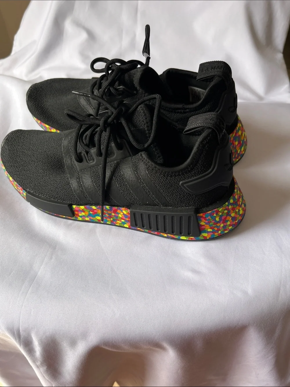 adidas Kids Black Sneakers with Rainbow Sole Accent